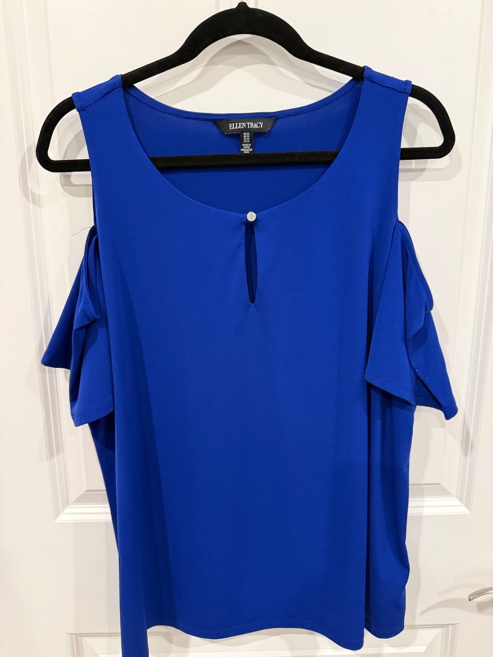 Ellen Tracy Royal Blue Cold-Shoulder Ruffle Camisole